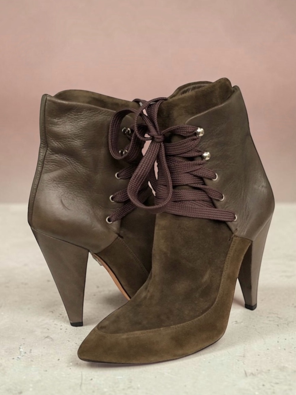 IRO Kansas Booties Suede Leather Brown Olive